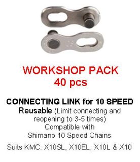 Connecting Link for10 Speed, KMC, Silver, 40pcs for WORKSHOP re-usable