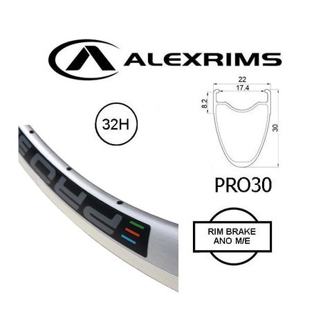 RIM 700c x 17mm - ALEX PRO30 - 32H - (622 x 17) - Presta Valve - Rim Brake - D/W - SILVER - MSW - (Tubeless Ready)