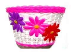 BASKET - Front, Kids, White with Pink Strip & Large Flowers