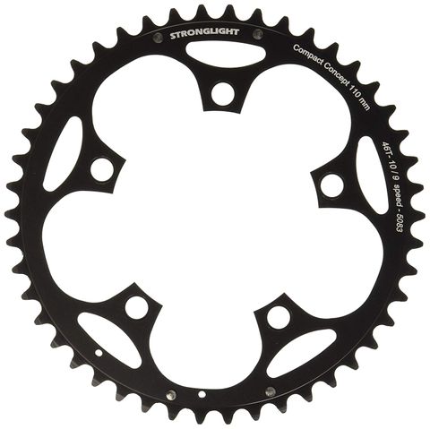 CHAINRING - ROAD "STRONGLIGHT", 46T, 5083 Black - 110mm BCD, 5 Hole for 9/10 Spd (Does NOT have Pickup Points)