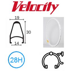 RIM 700c x 14mm - VELOCITY DEEP V - 28H - (622 x 14) - Presta Valve - Rim Brake - D/W - WHITE (Powder Coated)
