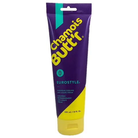 Chamois Butt'r Eurostyle with Menthol  8 oz tube, a non-greasy skin lubricant (formulated with menthol) which immediately imrpoves riding comfort