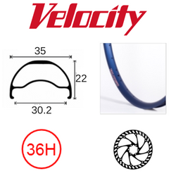 RIM 29er x 30mm - VELOCITY BLUNT 35 - 36H - (662 x 30) - Presta Valve - Disc Brake - D/W - BLUE - Tubeless Ready - (ERD 597)