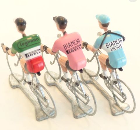 FLANDRIENS Models, 3 x Hand painted Metal Cyclists, Coppi in 3 types jerseys