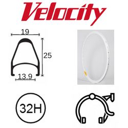 RIM 700c x 14mm - VELOCITY FUSION - 32H - (622 x 14) - Presta Valve - Rim Brake - D/W - WHITE (Powder Coated)