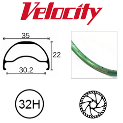 RIM 26" x 30mm - VELOCITY BLUNT 35 - 32H - (559 x 30) - Presta Valve - Disc Brake - D/W - GREEN - Tubeless Ready - (ERD 535)