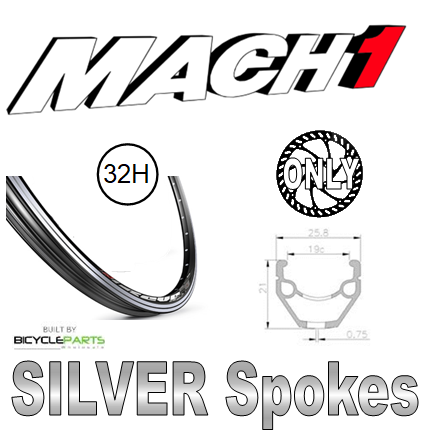 WHEEL - 26" Mach1 REVO 32H P/j Black Rim,  FRONT DYNAMO Q/R (100mm OLD) 6 Bolt Disc Sealed SP Silver Hub,  Mach 1 SILVER Spokes