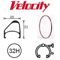 RIM 700c x 14mm - VELOCITY AEROHEAD OC - 32H - (622 x 14) - Presta Valve - Rim Brake - D/W - RED (Powder Coated) - MSW - OCR