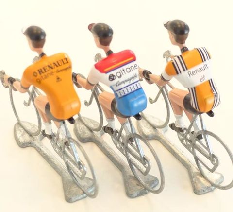 A FLANDRIENS Models, 3 x Hand painted Metal Cyclists, Hinault in 3 types jerseys