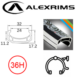 RIM 26" x 24mm - ALEX DM24 - 36H - (559 x 24) - Schrader Valve - Rim Brake - D/W - BLACK - Eyeleted - MSW - (ERD 546mm)