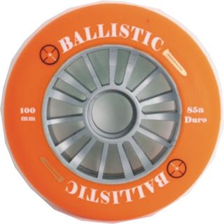 "Extraordinary Special Pricing"    Scooter Wheel, "Ballistic", 100mm, Silver Plastic core, Orange PU