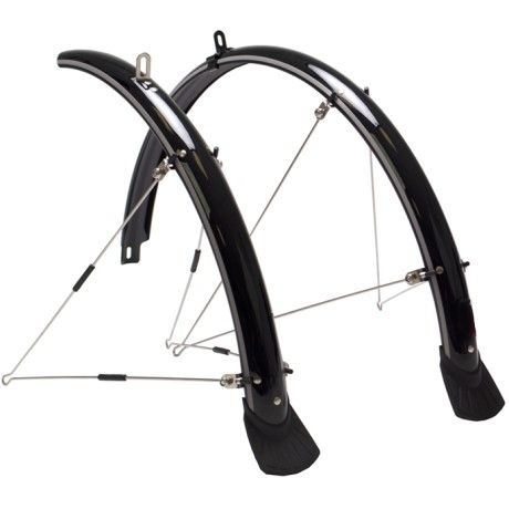 MUDGUARD SET  700c, Front (w/1 x stay) & Rear (w/2 x stays) metal fittings, BLACK (44mm Wide) (Mounting bolts NOT included)