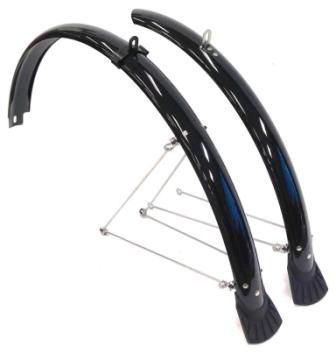 MUDGUARD SET  700c, Front (w/1 x stay) & Rear (w/2 x stays) metal fittings, BLACK (44mm Wide) (Mounting bolts NOT included)