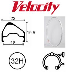 RIM 700c x 18mm - VELOCITY A23 OC - 32H - (622 x 18) - Presta Valve - Rim Brake - D/W - SILVER - MSW - OCR