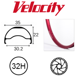 RIM 29er x 30mm - VELOCITY BLUNT 35 - 32H - (662 x 30) - Presta Valve - Disc Brake - D/W - RED - Tubeless Ready - (ERD 597)