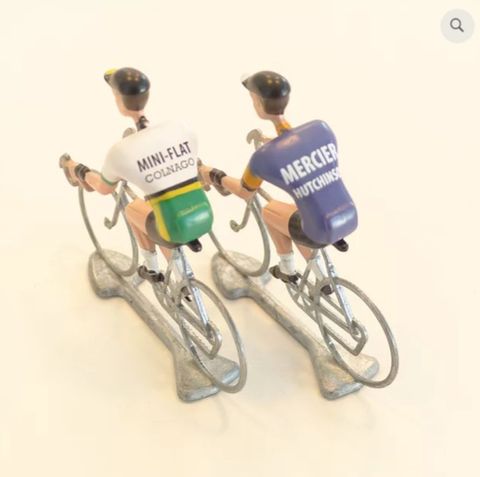 FLANDRIENS Models, 2 x Hand painted Metal Cyclists,  Mini Flat & Mercier jerseys