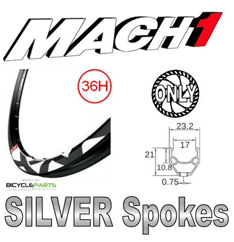 WHEEL - 26" Mach1 MX 559 D/w 36H F/v Eyeletted D/s White Rim, FRONT DYNAMO Q/R (100mm OLD) 6 Bolt Disc Sealed SP Black Hub, Mach1 SILVER Spokes