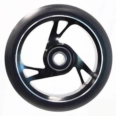 Scooter Wheel, Alloy Core, 125mm Diameter. 30mm Wide. incl abec-9 bearing. Suit 12mm Axle,  BLACK Core