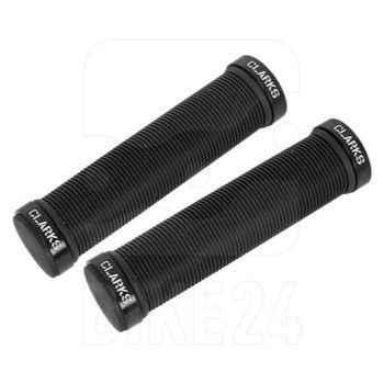 GRIPS, Clarks, Dual lock on  ,130mm, With Bar Plugs, Ribbed Look Grip Pattern, All Black