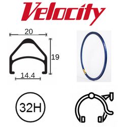 RIM 700c x 14mm - VELOCITY AEROHEAD - 32H - (622 x 14) - Presta Valve - Rim Brake - D/W - BLUE (Powder Coated) - MSW