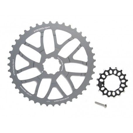 CHAINRING "STRONGLIGHT" SHIMANO 10 Speed CASSETTE EXTENDER/CONVERSION - 40T - 7075 W/16T Steel Silver