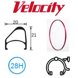 RIM 700c x 14mm - VELOCITY AEROHEAD OC - 28H - (622 x 14) - Presta Valve - Rim Brake - D/W - RED (Powder Coated) - MSW - OCR
