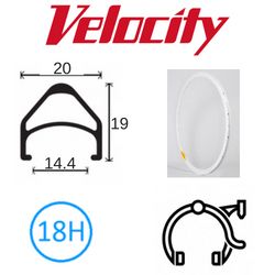 RIM 700c x 14mm - VELOCITY AEROHEAD - 18H - (622 x 14) - Presta Valve - Rim Brake - D/W - WHITE (Powder Coated) - MSW