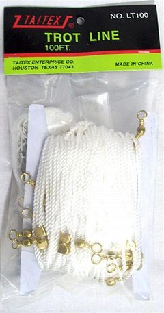 100' TROTLINE 25 HOOKS & SWIVELS WHITE