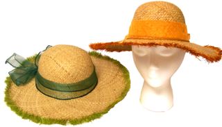 STRAW RAFFIA SUN HAT W/RIBBON ORANGE/GREEN