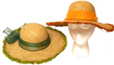 STRAW RAFFIA SUN HAT W/RIBBON ORANGE/GREEN