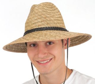 WIDE BRIM STRAW SAFARI HAT WITH CORD