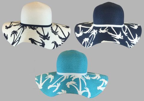 **WSL** LADIES BEACH HAT PALM PRINT IVORY/ NAVY/ TURQUOISE