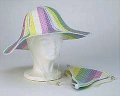 MULTI-COLORED FOLDABLE FAN BEACH HAT W/CORD