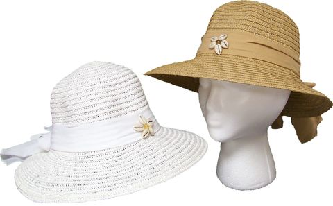 LADIES BEACH HAT W/SCARF TRIM & SHELLS