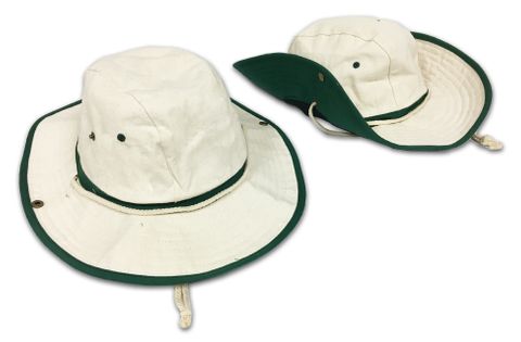 CANVAS CAMPING HAT KHAKI W/GREEN UNDERBRIM