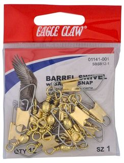 #1 BRASS BARREL SWIVEL W/SAFETY SNAP 12PK   12PK/BX