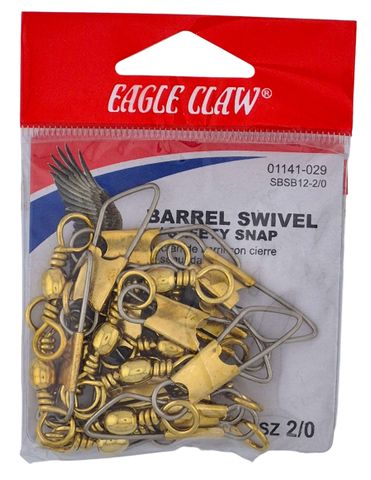 2/0 BRASS BARREL SWIVEL W/SAFETY SNAP 12PK   12PK/BX