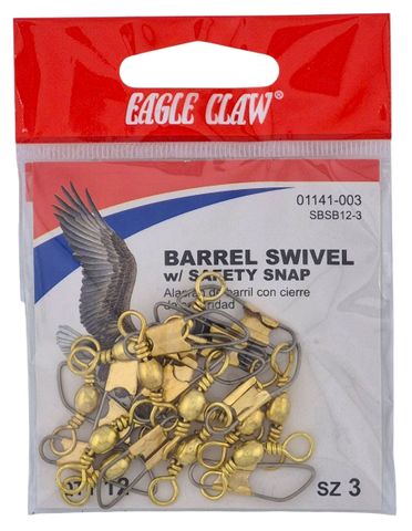 #3 BRASS BARREL SWIVEL W/SAFETY SNAP 12PK   12PK/BX