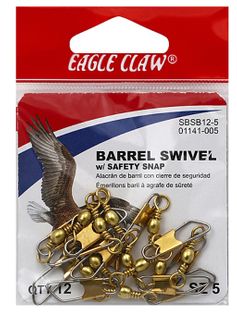 #5 BRASS BARREL SWIVEL W/SAFETY SNAP 12PK   12PK/BX