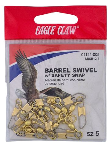#5 BRASS BARREL SWIVEL W/SAFETY SNAP 12PK   12PK/BX