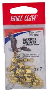 #7 BRASS BARREL SWIVEL W/SAFETY SNAP 12PK   12PK/BX