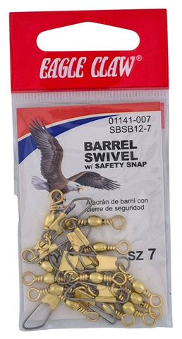 #7 BRASS BARREL SWIVEL W/SAFETY SNAP 12PK   12PK/BX