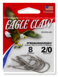 2/0 STAINLESS STEEL O'SHAUGHNESSY HOOKS 8PK