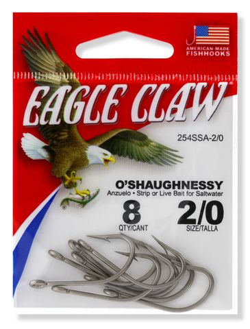 2/0 STAINLESS STEEL O'SHAUGHNESSY HOOKS 8PK