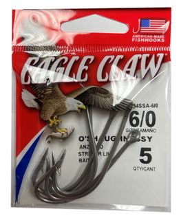 6/0 STAINLESS STEEL O'SHAUGHNESSY HOOKS 5PK