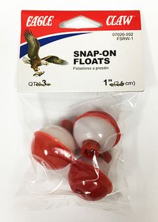 1" RED & WHITE PLASTIC SNAP-ON FLOATS 3PK