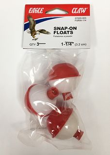 1-1/4" RED & WHITE PLASTIC SNAP-ON FLOATS 3PK