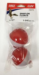 1-3/4" RED & WHITE PLASTIC SNAP-ON FLOATS 2PK