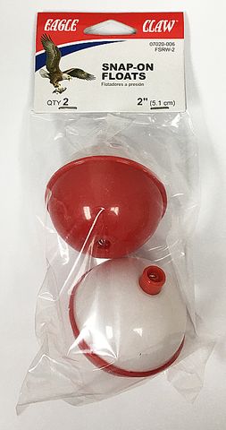 2" RED & WHITE PLASTIC SNAP-ON FLOATS 2PK