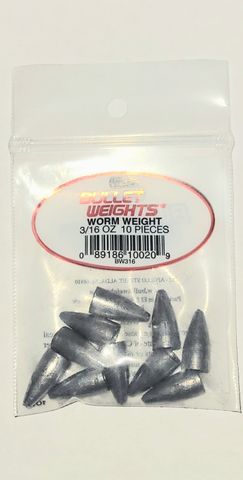 3/16 OZ BULLET WORM WEIGHTS 10PK   12PK/BX